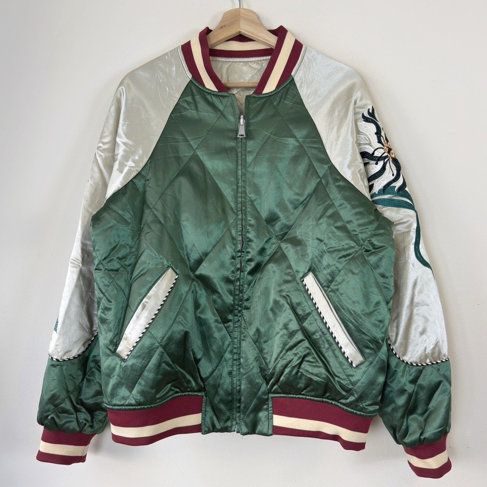 Scotch And Soda Reversible Satin Bomber Souvenir Green Jacket - Medium